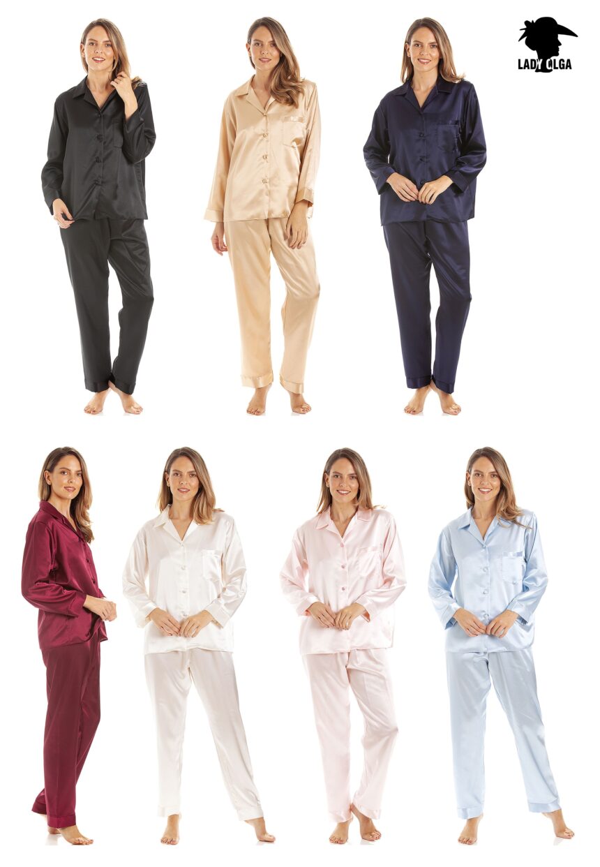 English Made Satin Long Sleeved Pyjamas by Lady Olga - Made in Barnet ...