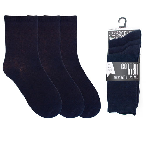 6 Pairs Kids Plain Cotton Rich School Socks Navy - Made in Barnet ...